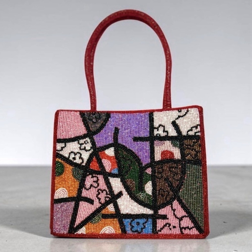 Beaded Handbag Multicolor Abstract Mosaic Hard Shell Mod Maximalist Artsy Y2K